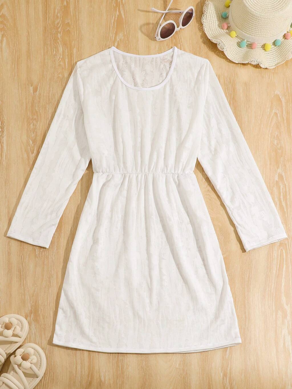 Teen Girl Round Neck Long Sleeve Cover Up Dress