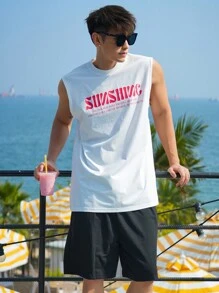 DAZY Men's Letter Print Summer Tank Top - White - View 7