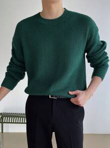 DAZY Suéter De Punto Verde Acanalado De Cuello Redondo Para Hombre - Verde - Ver 1