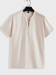 Manfinity Homme 男士短袖半拉鍊襯衫和褲子編織休閒兩件套裝 - 彩色 - 查看 6