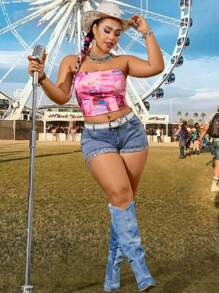 Flirla Top Bandeau Estampado Com Amarração Traseira - Multicolorido - Ver 4