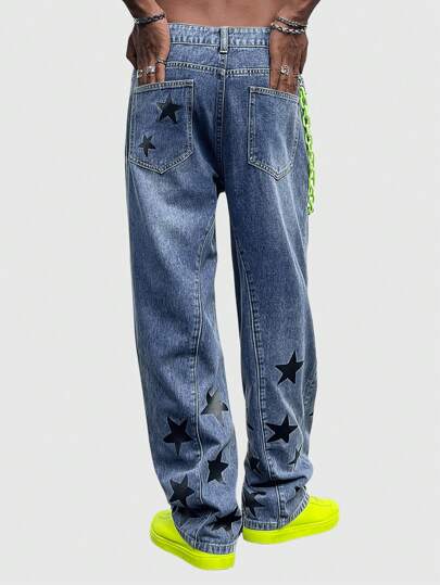Street Life Jeans À Jambe Droite Imprimée Avec Motif D'étoile Pour Hommes