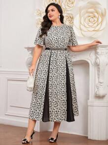 Modelyn Plus Size Women's Arabian Clothing With Plant Print Short Sleeve Long Evening Dresses