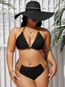 SHEIN Swim Curve Bộ bikini hai mảnh cỡ lớn đơn giản đi biển mùa hè dành cho nữ - màu đen - Xem 1