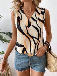 SHEIN LUNE Của phụ nữ Không tay Cổ chữ V Áo sơ mi Với In Tất cả - Nhiều màu - Xem 3