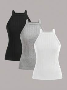 SHEIN EZwear Top A Maglia A Costine Solide Con Collo A Halter - Multicolore - Visualizzare 1