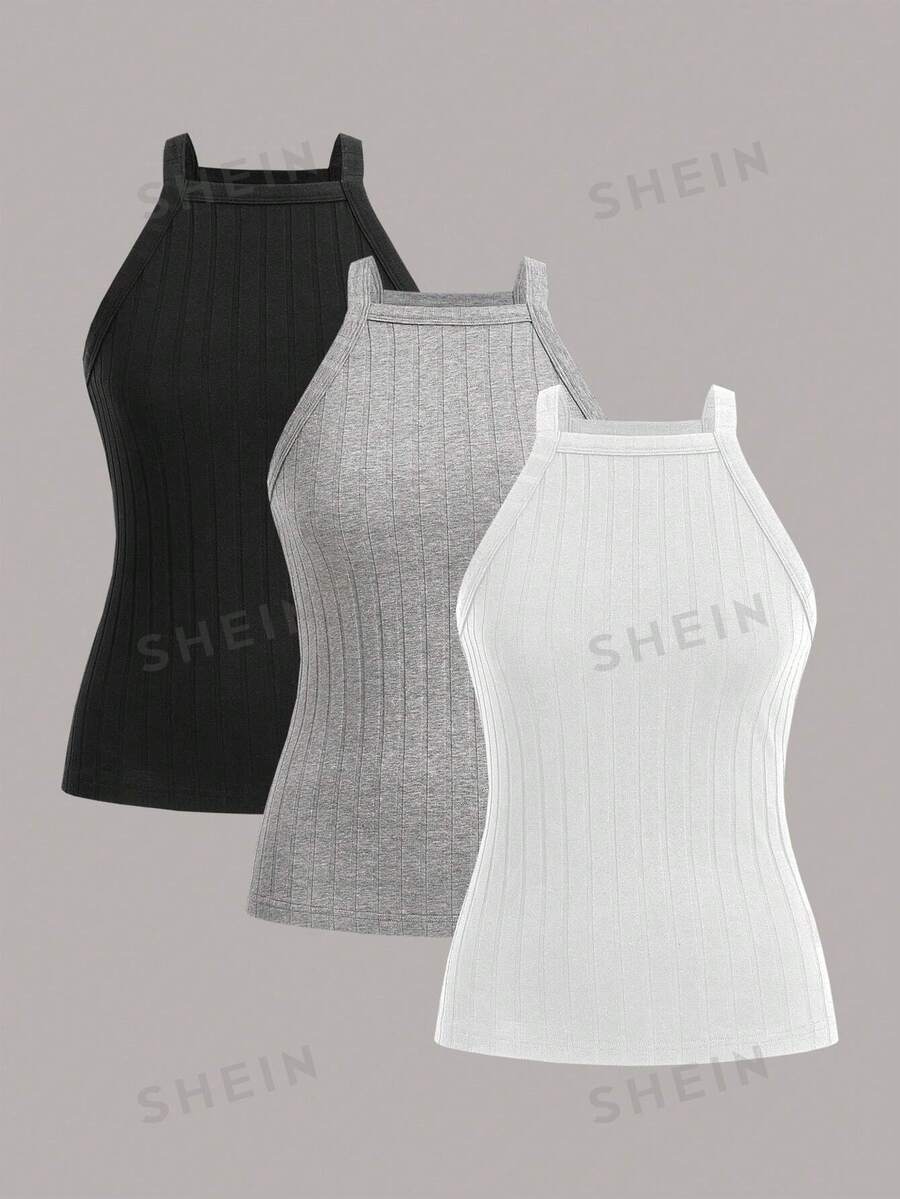 SHEIN EZwear Top cu șalter din tricot cu coaste - Multicolor - Vizualizare 1