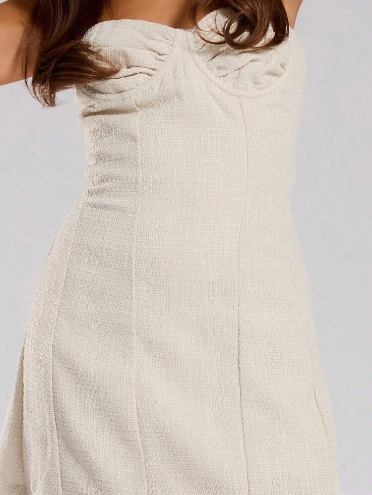 Twill Seam Detail Bandeau Mini Dress Spring Summer Elegant Vacation Sexy Romantic Beach Sun Dress Occasion Old Money Cute