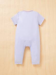 Baby Girl Off-Shoulder Short Sleeve Jumpsuit Baptism Sage Green Pastel Purple White Summer Casual - Multicolor - View 6