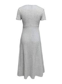 SHEIN LUNE Ladies' Sleeveless Ribbed Split Hem Long T-Shirt And Pants Two-Piece Set