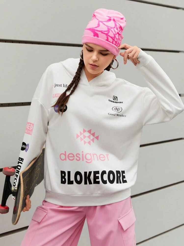 Women's Loose Fit Sports Sweatshirt With Letter Print