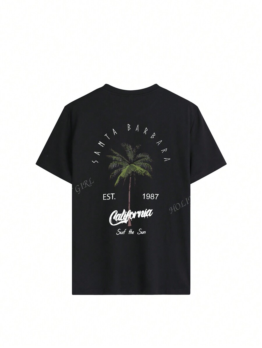 Women's Casual Crew Neck Palm Tree & Letter Print Vacation Style Short