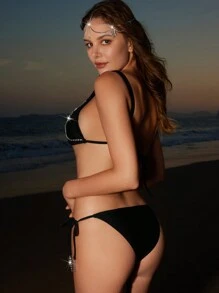 SHEIN Swim Women's Rhinestone-Studded Bikini Set Summer Beach