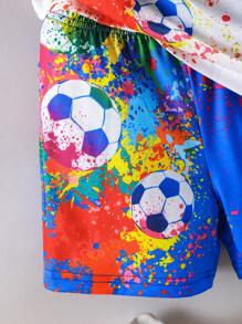 SHEIN Young Boy Soccer Printed Short Sleeve T-Shirt And Shorts 2pcs/Set - Multicolor - View 8