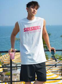 DAZY Men's Letter Print Summer Tank Top - White - View 9