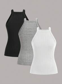 SHEIN EZwear Top A Maglia A Costine Solide Con Collo A Halter - Multicolore - Visualizzare 2
