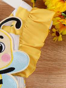 SHEIN Vestido Con Bordado De Abeja Y Dobladillo Fruncido De Dibujos Animados Para Bebé Niña - Amarillo - Ver 7