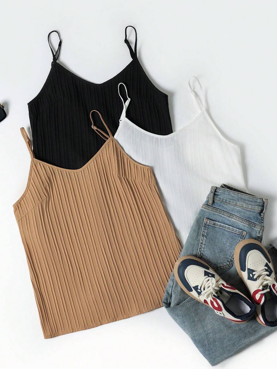 SHEIN Unity 女士純色背心吊帶上衣（3件組），外出時尚上衣 - 彩色 - 查看 1