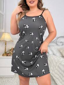 Vestido De Dormir Con Estampado De Panda Y Tirantes Para Tallas Grandes