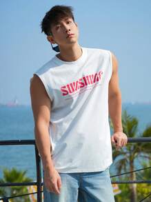 DAZY Men's Letter Print Summer Tank Top - White - View 1