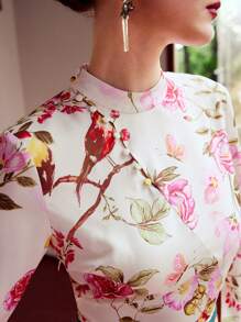 MOTF PREMIUM FLORAL PRINT MOCK NECK DRESS,HOLIDAY PARTY BIRTHDAY FORMAL EVENING OCCASSION - Multicolor - View 3