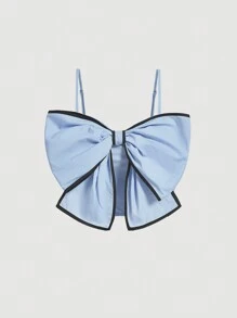 SHEIN MOD Plus Size Women's Bow Decorated Tank Top - Blue - View 1