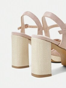 Styleloop Sandalias cómodas y de moda para mujeres con tacón grueso y correa de tobillo - Rosa Pálido - Ver 3