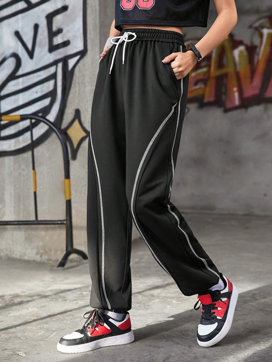 Streetz SHEIN Sport Joggers Con Cordón Y Bajos Con Puños Para Mujer - Negro - Ver 1