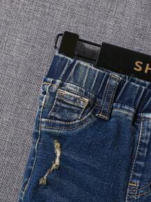 SHEIN Baby Boy Irregularly Ripped Fitted Denim Jeans - Dark Wash - View 4