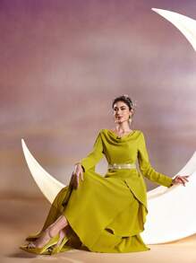 Modelyn Solid Color Draped Neckline Dress