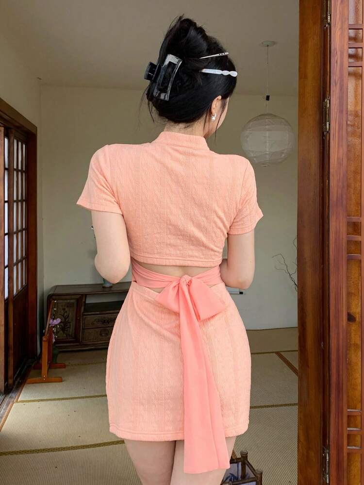 Women's Short-Sleeve Qipao Style Dress Sundress,Mini Dress