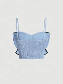 SHEIN MOD Plus Size Women's Bow Decorated Tank Top - Blue - View 2