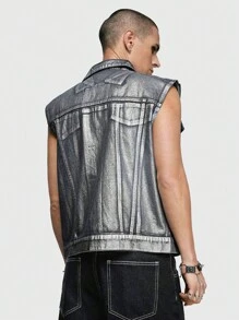 ROMWE MEN Grunge Punk Nam Màu bạc Phản chiếu Cowboy Áo vest - Bạc - Xem 5