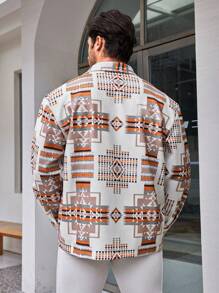 Manfinity Homme Men's Plus Size Geometric Printed Long Sleeve Shacket