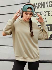 Gameset SHEIN Sport Women's Solid Color Long Sleeve Hooded Sports Sweatshirt - Apricot - View 2