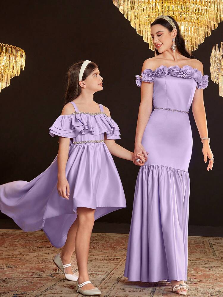 Women's 3d Flower Decorated Mermaid Hemline Dress,Elegant Evening Party Dress Long Evening Dresses