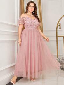 Modelyn Vestido de noche de lentejuelas bordadas talla grande, vestido de dama de honor de largo maxi para mujeres, vestidos de noche largos