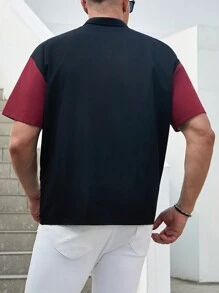 Manfinity Homme Men's Plus Size Color Blocking Short Sleeve Zipper Shirt - Multicolor - View 2