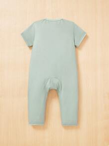 Baby Girl Off-Shoulder Short Sleeve Jumpsuit Baptism Sage Green Pastel Purple White Summer Casual - Multicolor - View 7