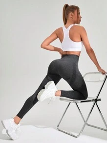Gameset SHEIN Sport Liền mạch Quần Xà cạp thể thao - Màu xám đen - Xem 3