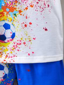 SHEIN Young Boy Soccer Printed Short Sleeve T-Shirt And Shorts 2pcs/Set - Multicolor - View 4