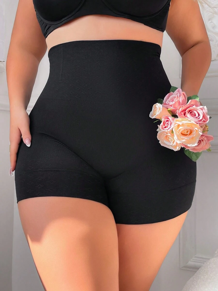 Women's Plus Size High Waist Shaping Shorts With Satin Sheen And Extra Large Elasticity - Black - View 1