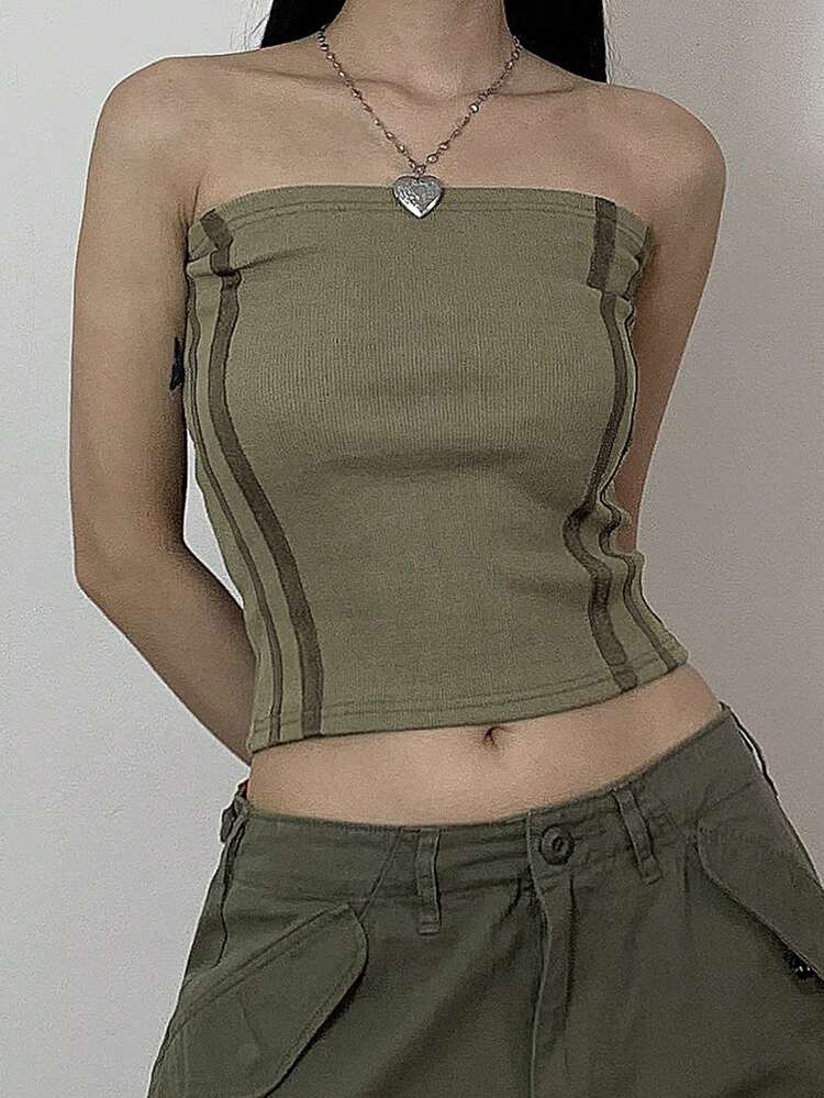 Women's Striped And Printed Strapless Fashion Top