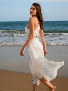 Swim Chiccia 女式露背无袖镂空连衣裙 夏季 - 白色 - 查看 2