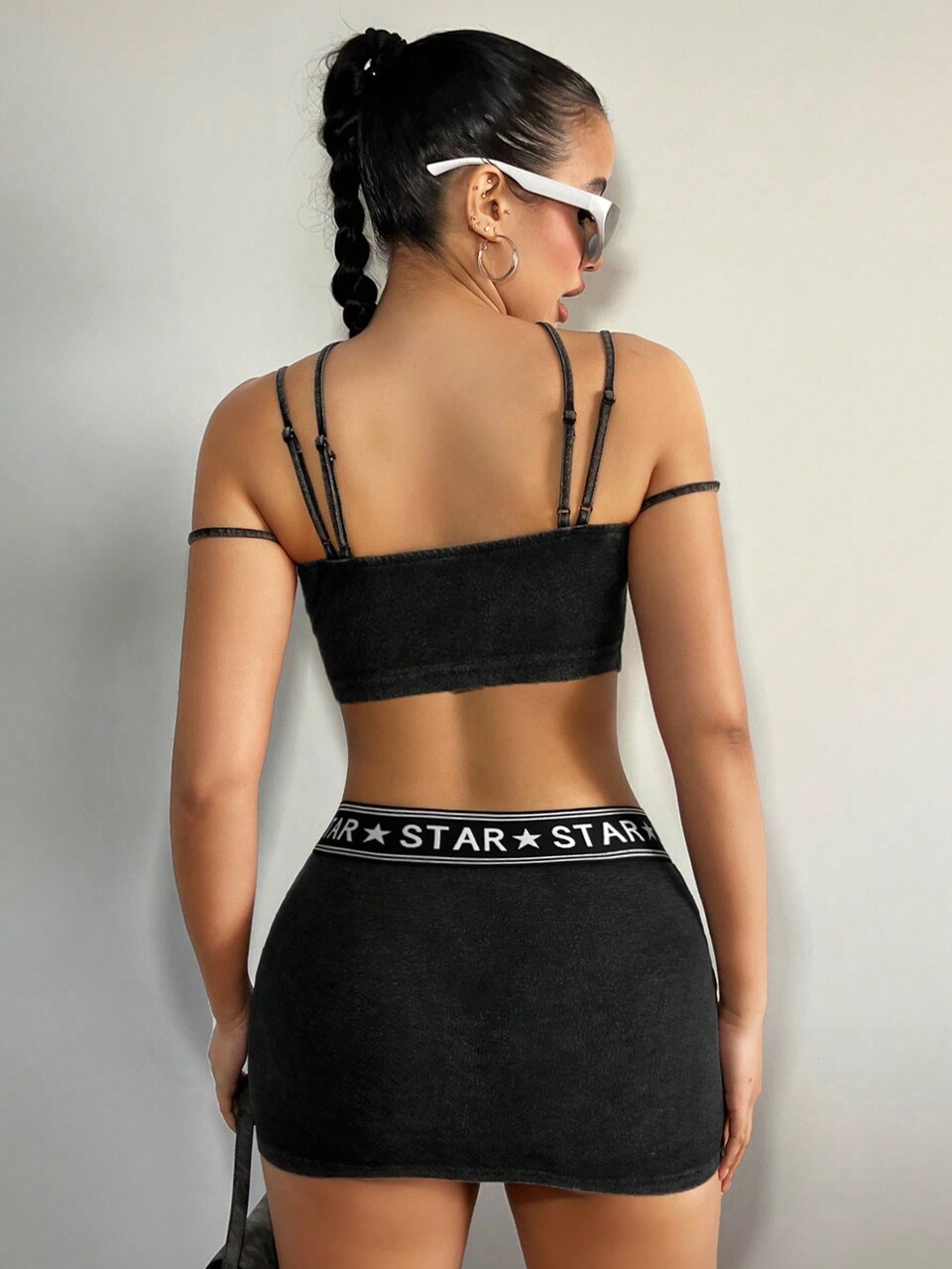 Women's Y2K Vintage Letter Print Washed Cropped Cami Top And Low-Rise Mini Skirt Two Pieces Set