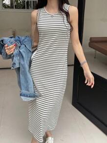 DAZY Women's Striped Round Neck Sleeveless Dress Summer Sundress,Casual Women Dresses - Black and White - View 7