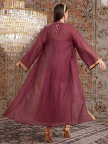 Modelyn Women's Golden Belted Coat And Halter Neck Dress Two Piece Set - Red Violet - View 2