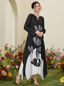 Seusyu Women's Printed A-Line Dress With Pleats And Notched Lapel Fall Cloth For Women - Multicolor - View 7