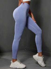 Yoga Basic 素色收復運動打底褲 - 霧霾藍 - 查看 3