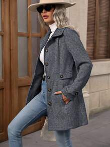 EMERY ROSE Cappotto Di Lana Da Donna Con Colletto A Sottile Revers E Maniche Lunghe, Mono Colore A Taglio Singolo